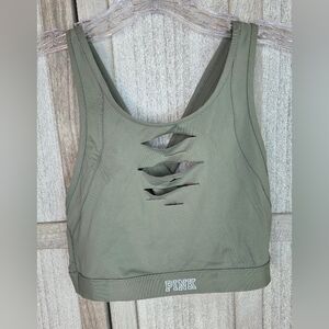 Victoria's Secret Pink Ultimate Sports Bra Size S Olive Green Ripped Design